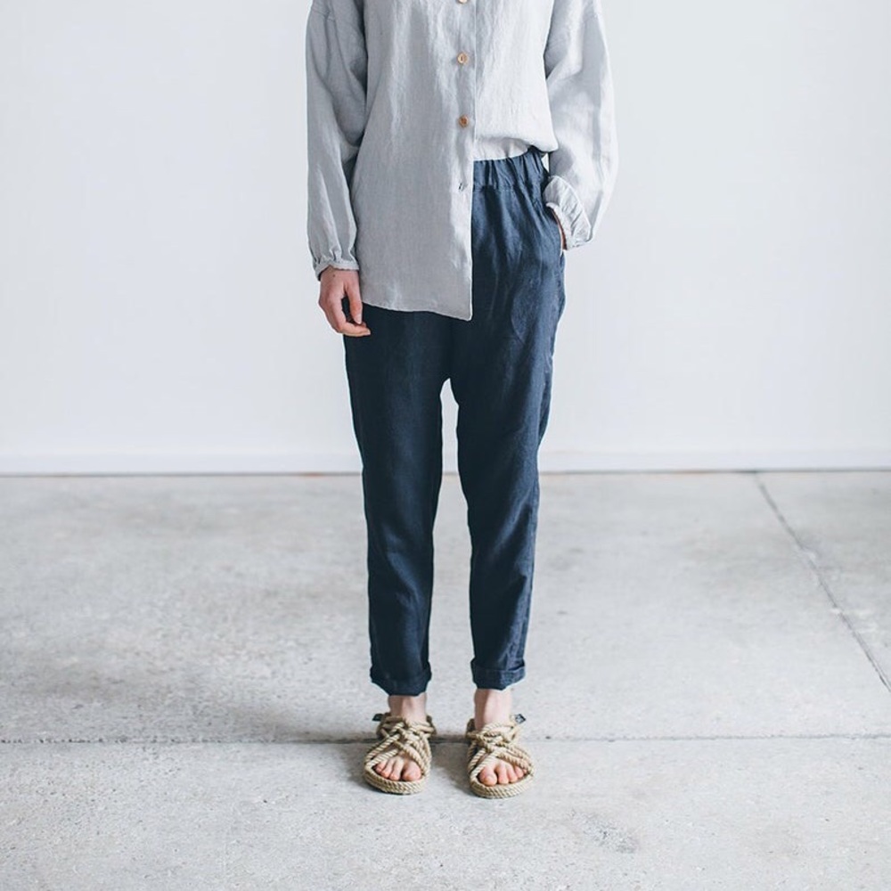 Linenfox Nova Linen Trousers/Pants in Navy Blue